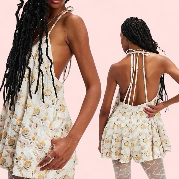 NWOT Free People Chiara Playsuit Floral Embroidered Romper Gold Ivory Size M - Picture 11 of 11